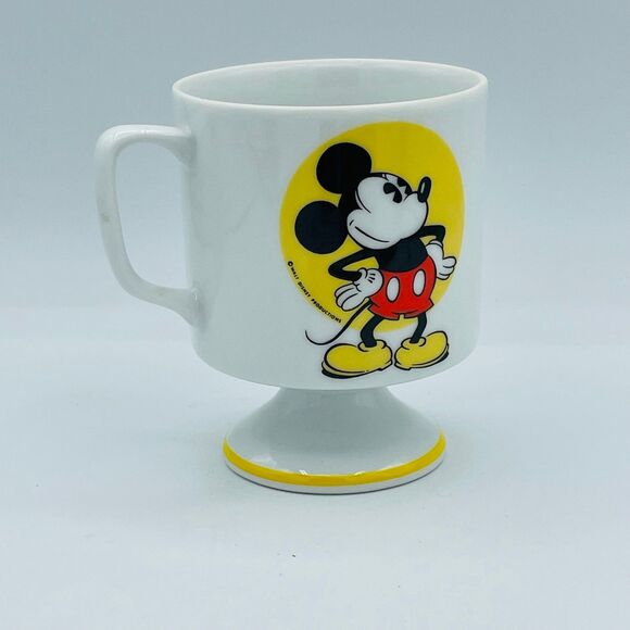 Vintage Pedestal Mickey Mouse Coffee Tee Mug Yellow Trim Walt Disney Productions - Picture 2 of 8